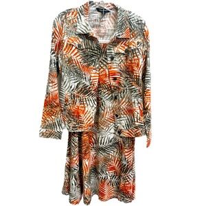 Chadwicks Linen Blend Small Jacket and A Line Skirt Set Leaf Print